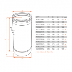 Tubo de chaminé c/registo em Inox simples 50cm