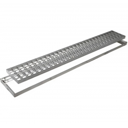 Grelha retângular + aro em aço galvanizado - A15 - 100x35x2,5 cm