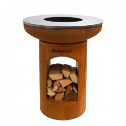 Braseiro exterior com prancha BonBiza Open em aço Corten