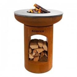 Braseiro exterior com prancha BonBiza Open em aço Corten