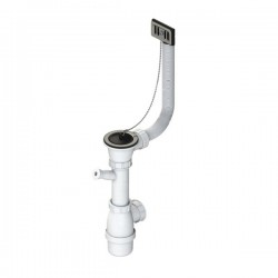 Válvula Inox com tampa + corrente e sifão 1 pia para lava-louças Ø 70 mm