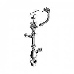 Válvula Inox com tampa + corrente e sifão 1 pia para lava-louças Ø 70 mm