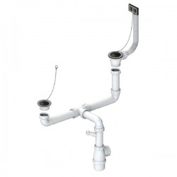 Válvula Inox com tampa + corrente e 1 e 1/2 sifões para lava-louças Ø 70 mm