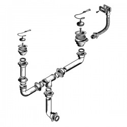 Válvula Inox com tampa + corrente e 1 e 1/2 sifões para lava-louças Ø 70 mm
