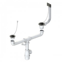 Válvula Inox com tampa + corrente 2 sifões para lava-louças Ø 70 mm