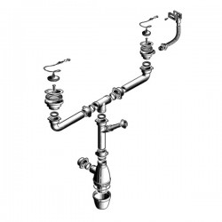 Válvula Inox com tampa + corrente 2 sifões para lava-louças Ø 70 mm